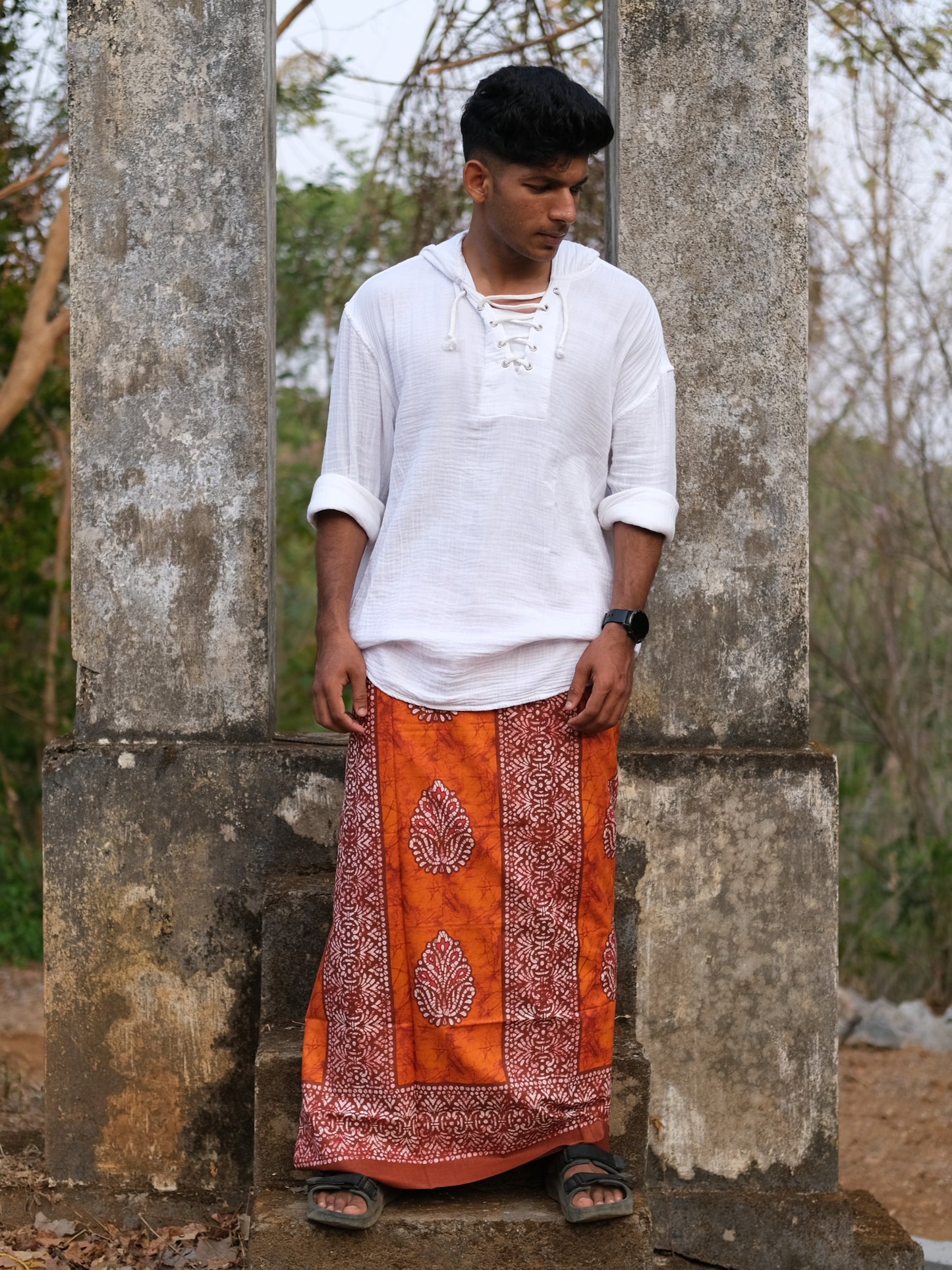 Kolkata Printed Lungi Orange Pillers