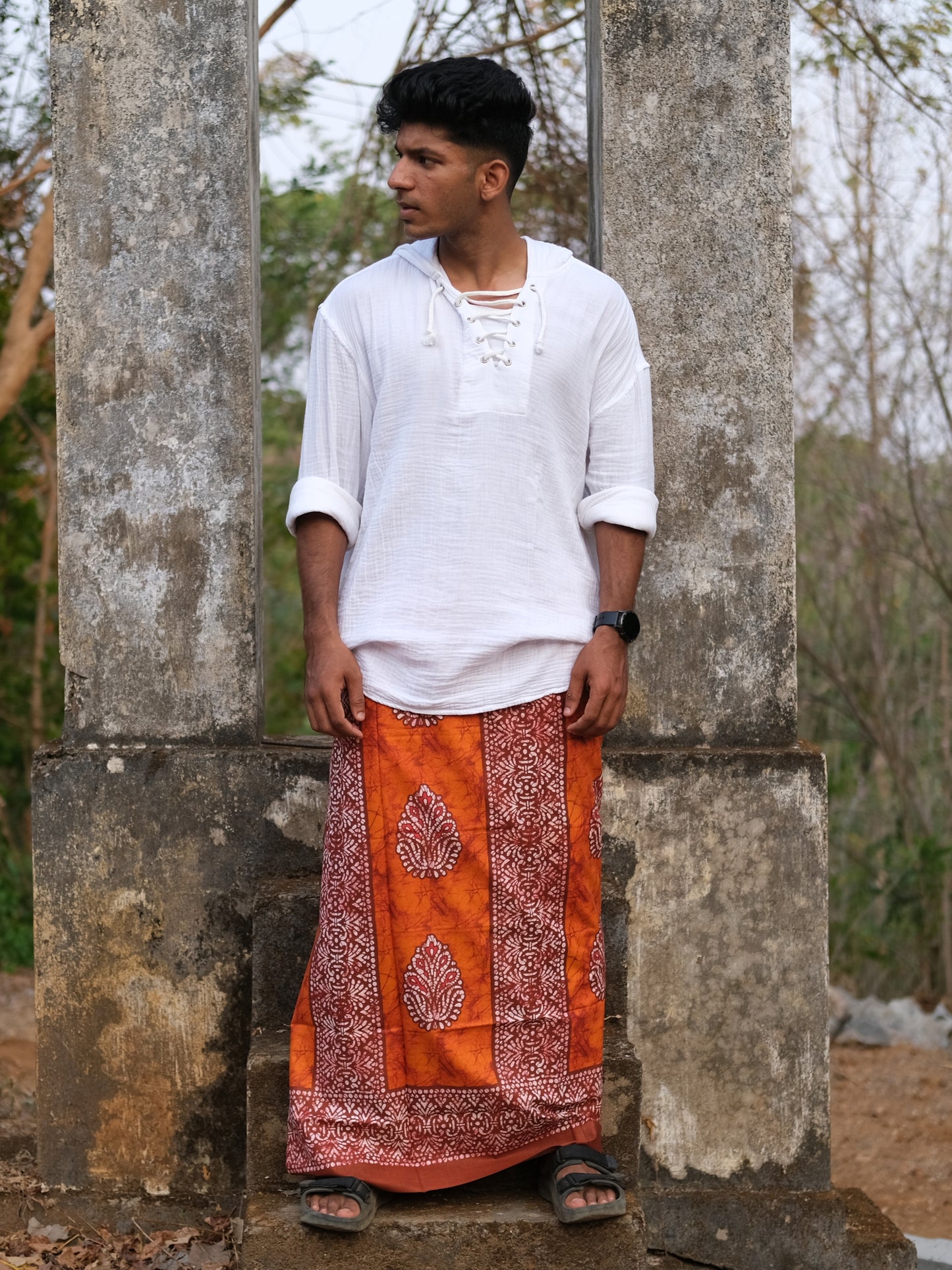 Kolkata Printed Lungi Orange Pillers