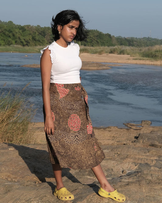 Batik Hand Printed Wrap-Around Mini Skirts (Coffee Brown)