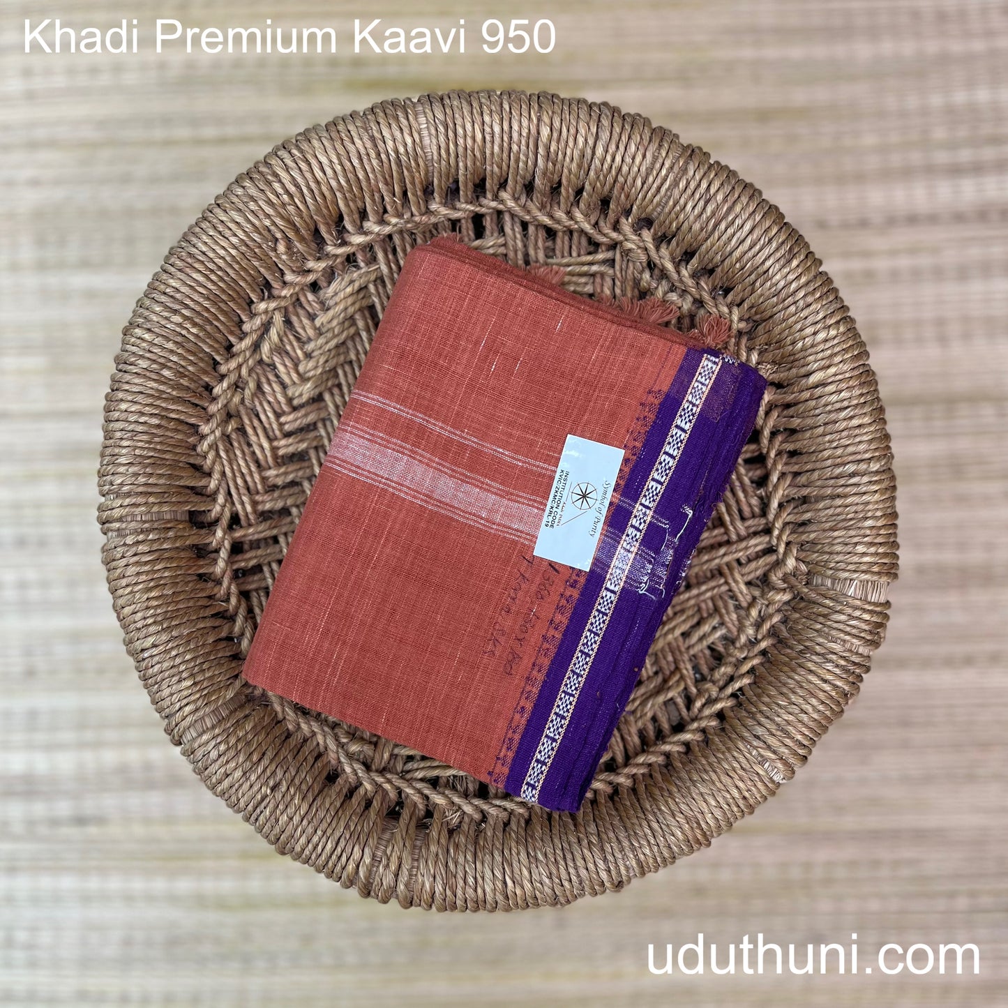 Khadi Cotton Handloom Premium Kaavi Mundu Violet Border