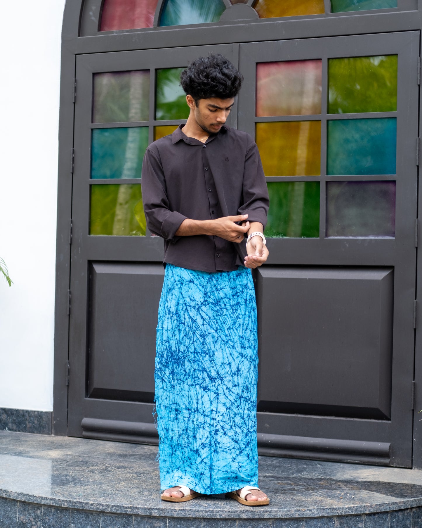 Batik Hand Printed Lungi (Cracked Blue)