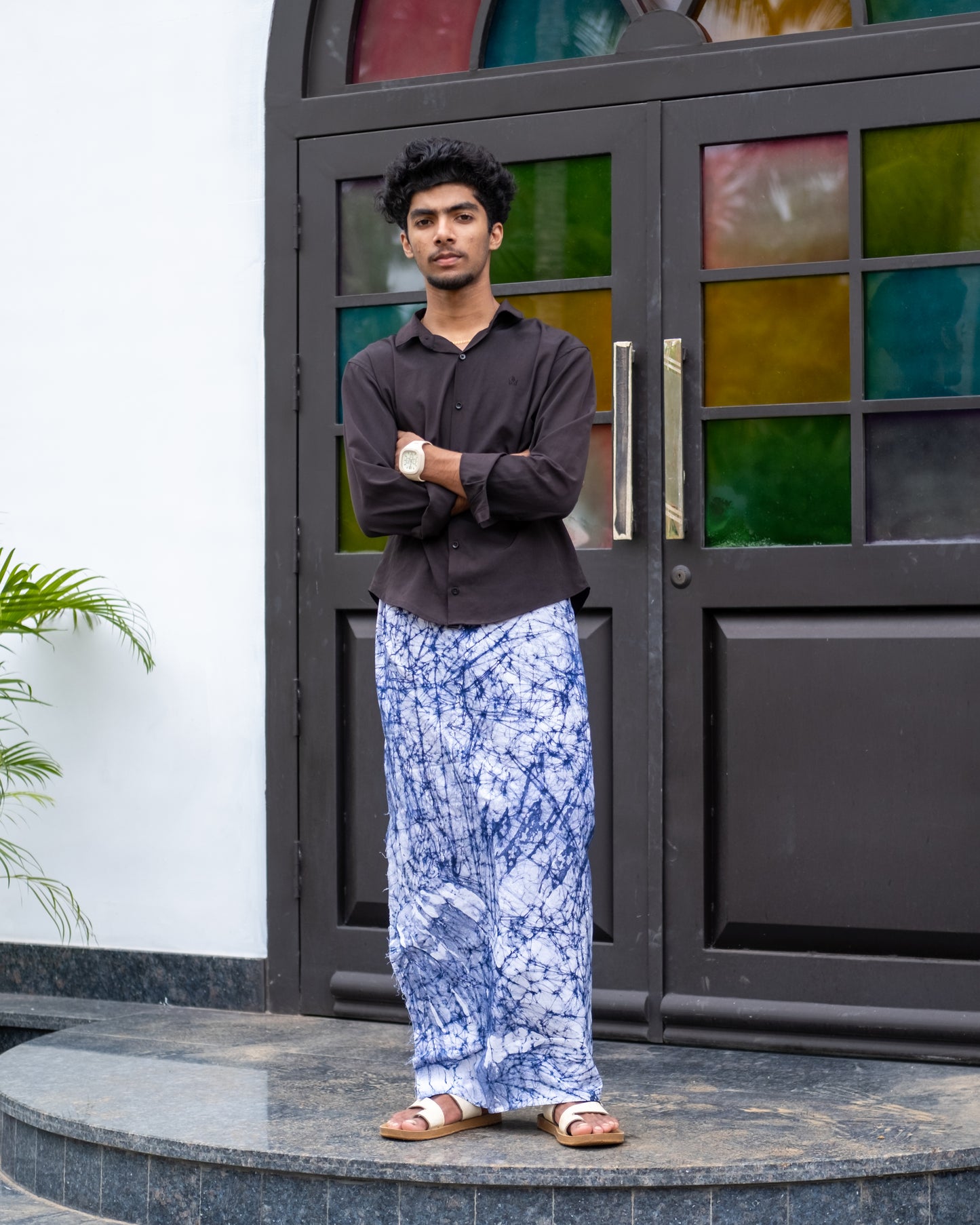 Batik Hand Printed Lungi (Cracked Sky Blue)