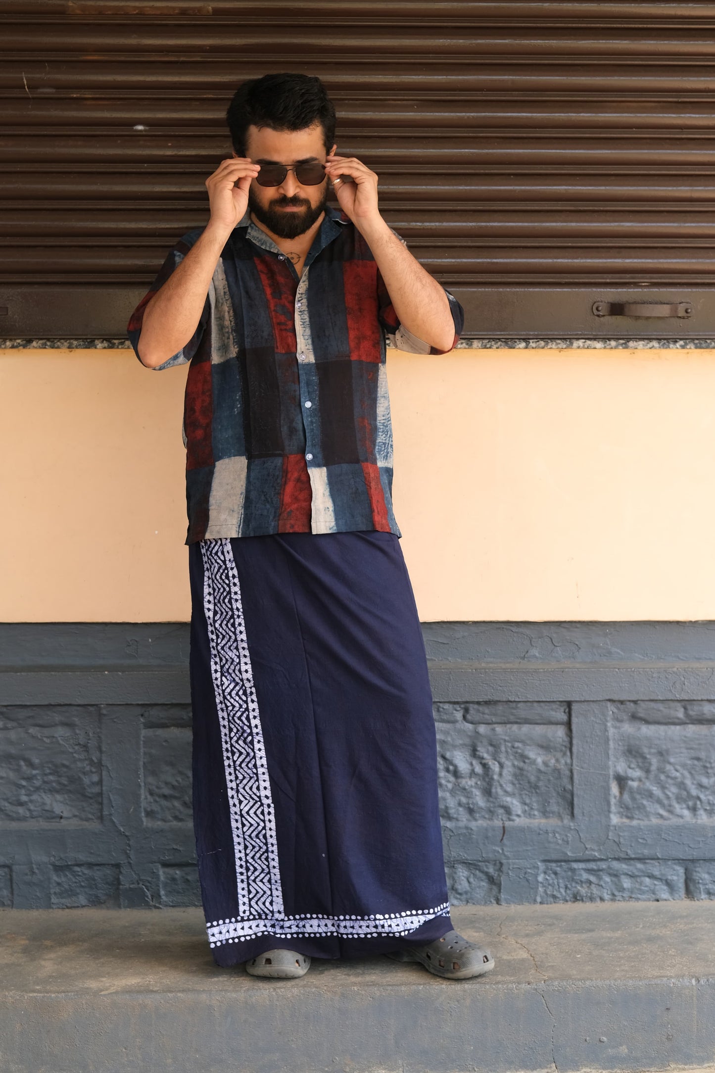 Batik Hand Printed Bombay Lungi (Navy Blue)