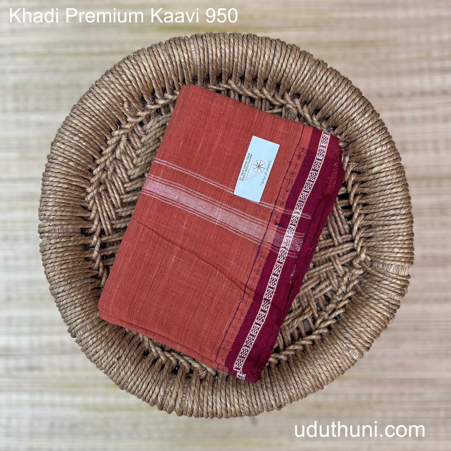 Khadi Cotton Handloom Premium Kaavi Mundu Maroon Border