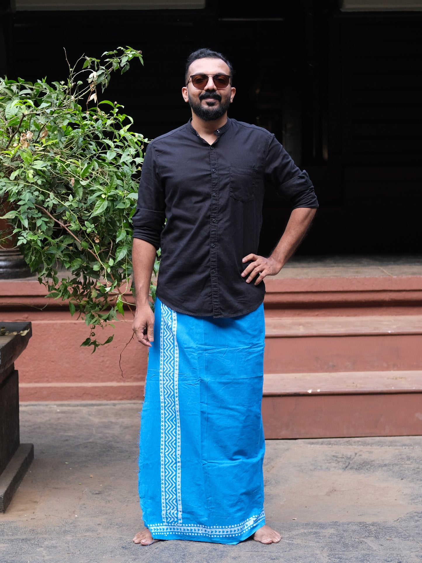 Batik Hand Printed Bombay Lungi (Sky Blue)