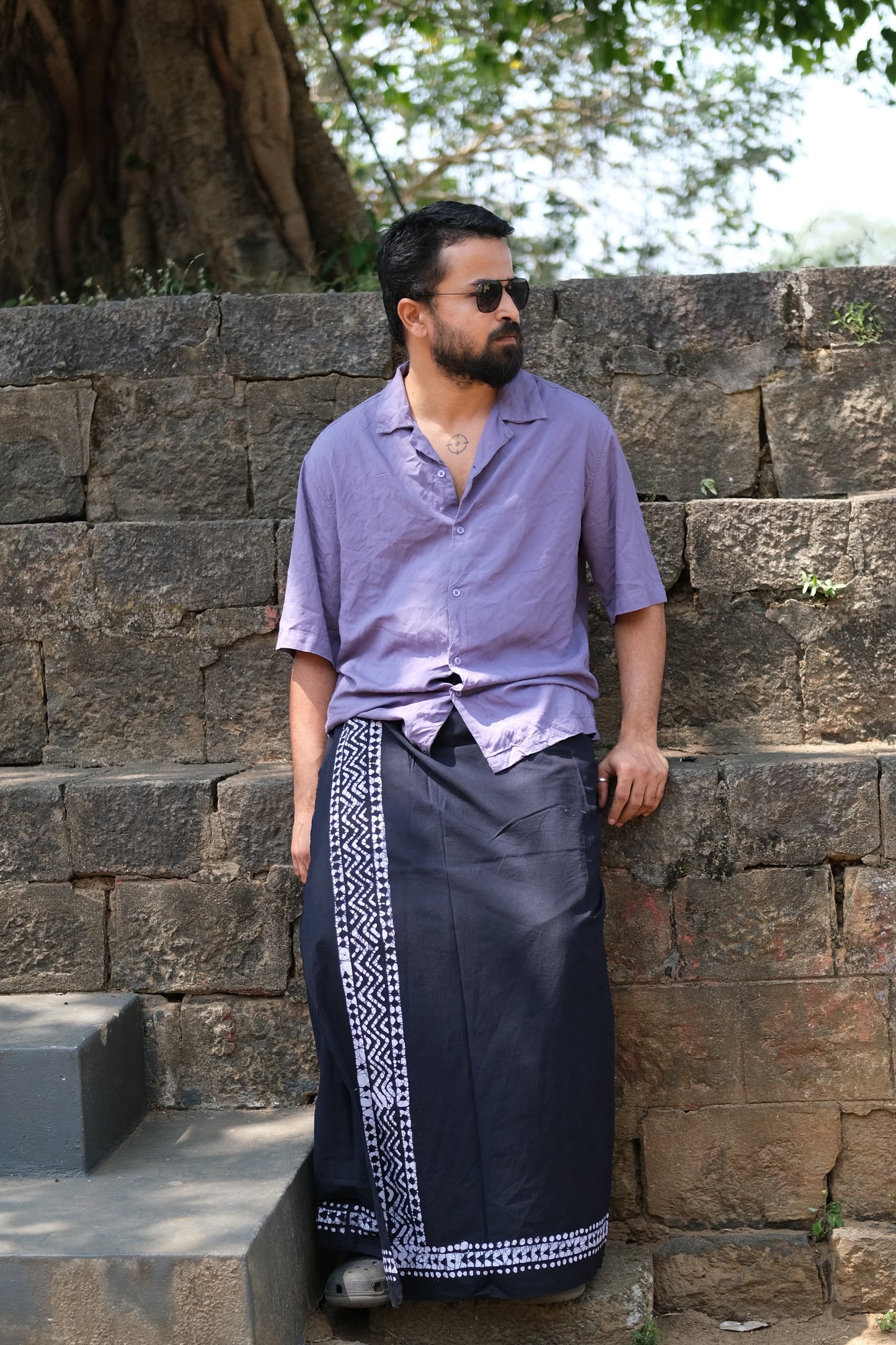 Batik Hand Printed Bombay Lungi (Black)