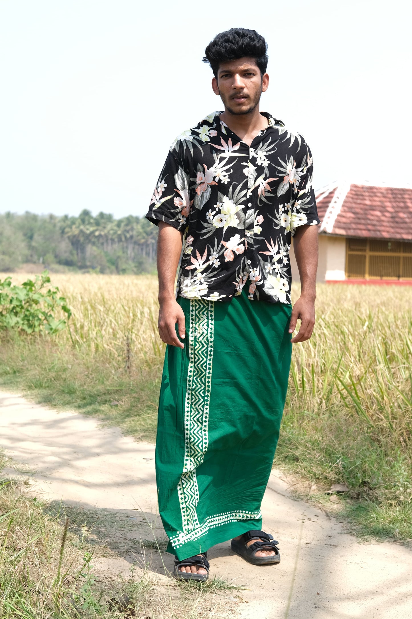 Batik Hand Printed Bombay Lungi (Teal Green)