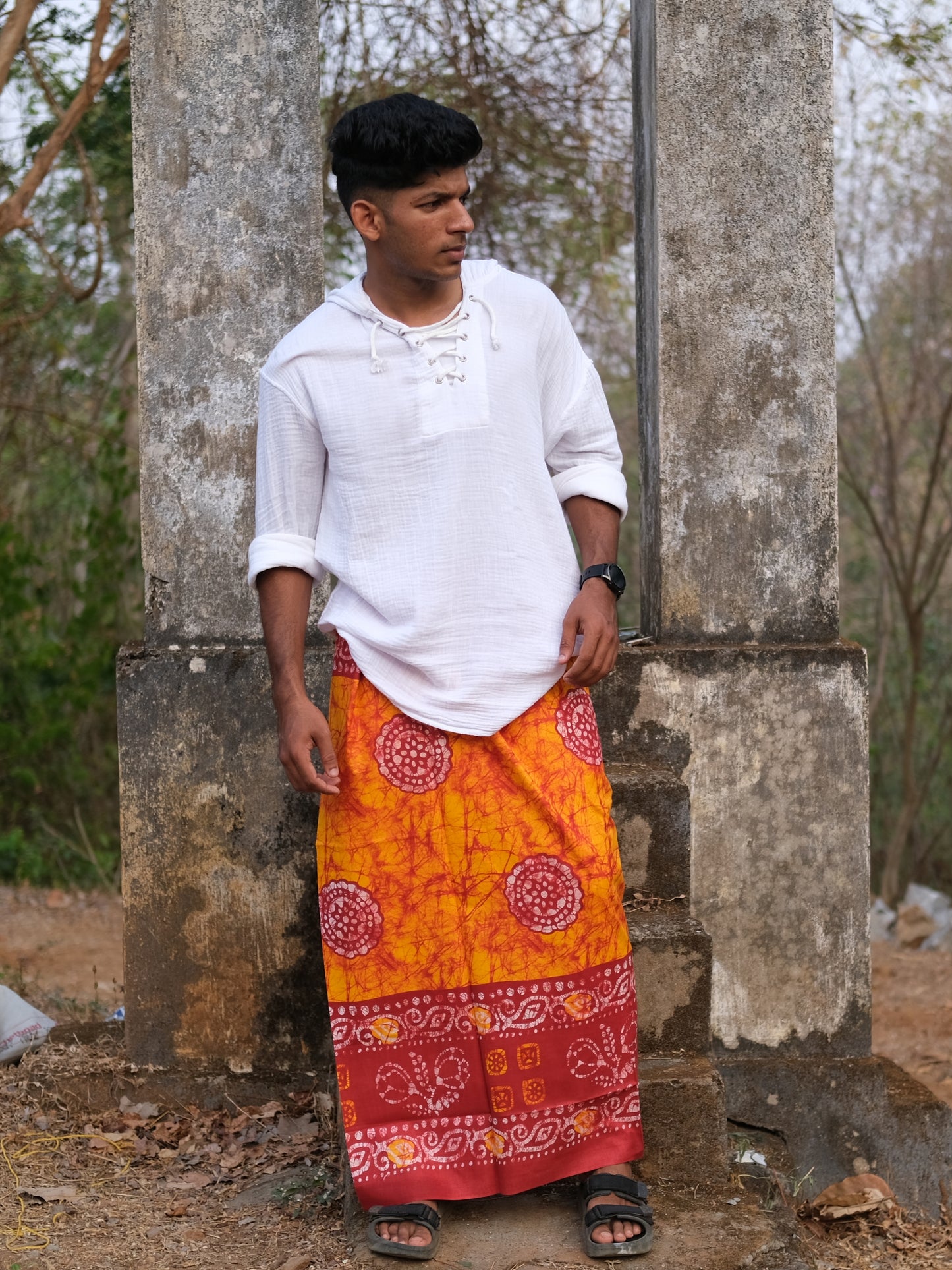 Kolkata Printed Lungi Orange Patterns