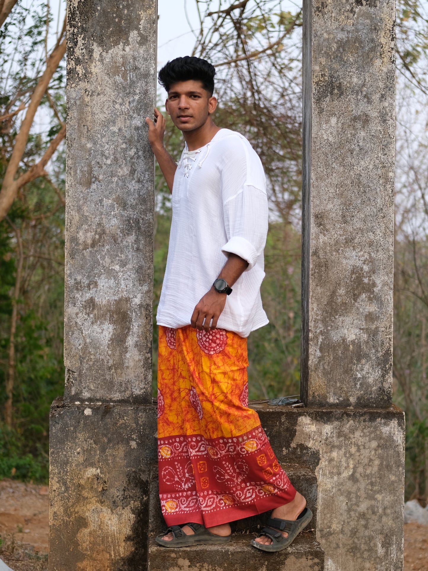 Kolkata Printed Lungi Orange Patterns