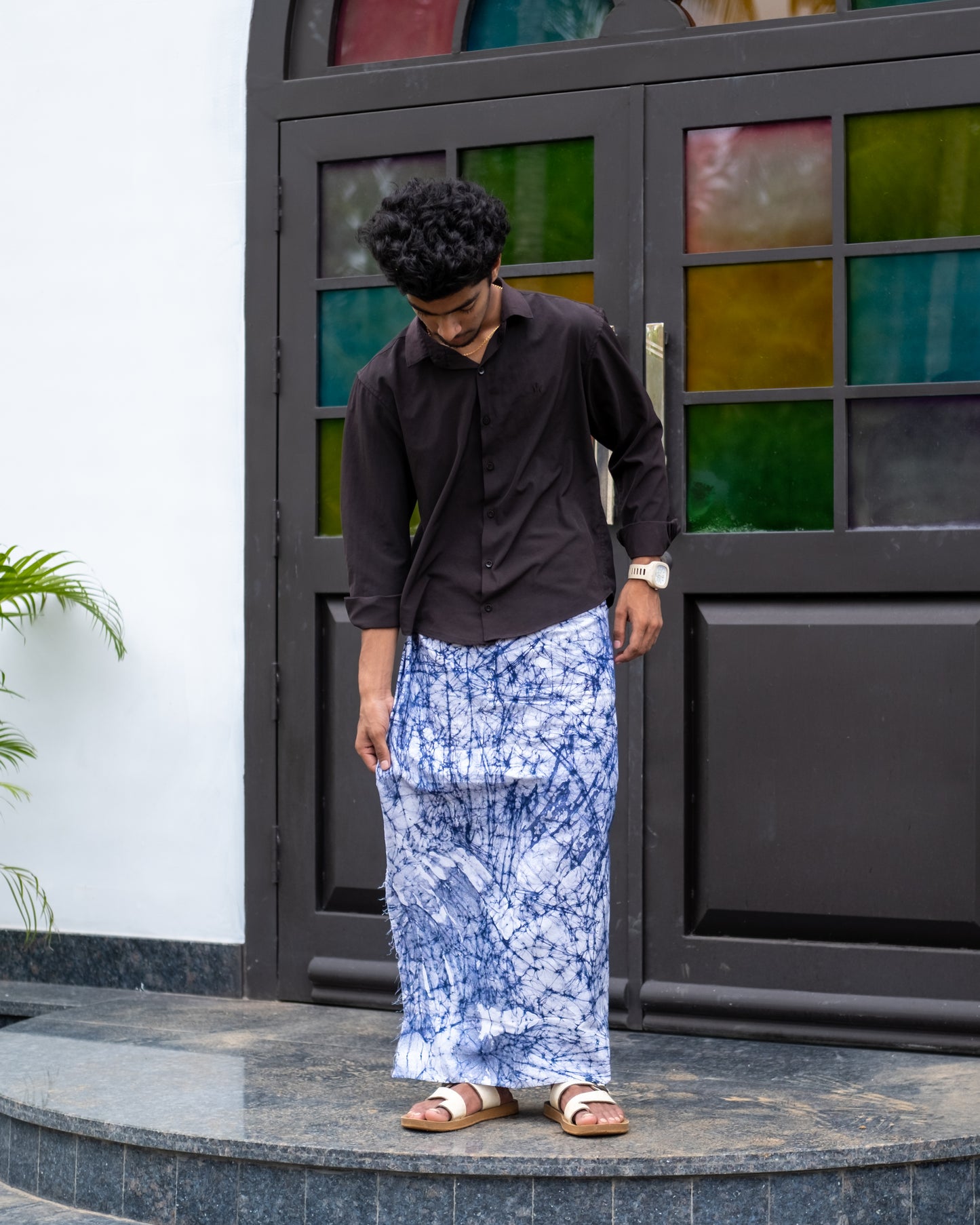 Batik Hand Printed Lungi (Cracked Sky Blue)