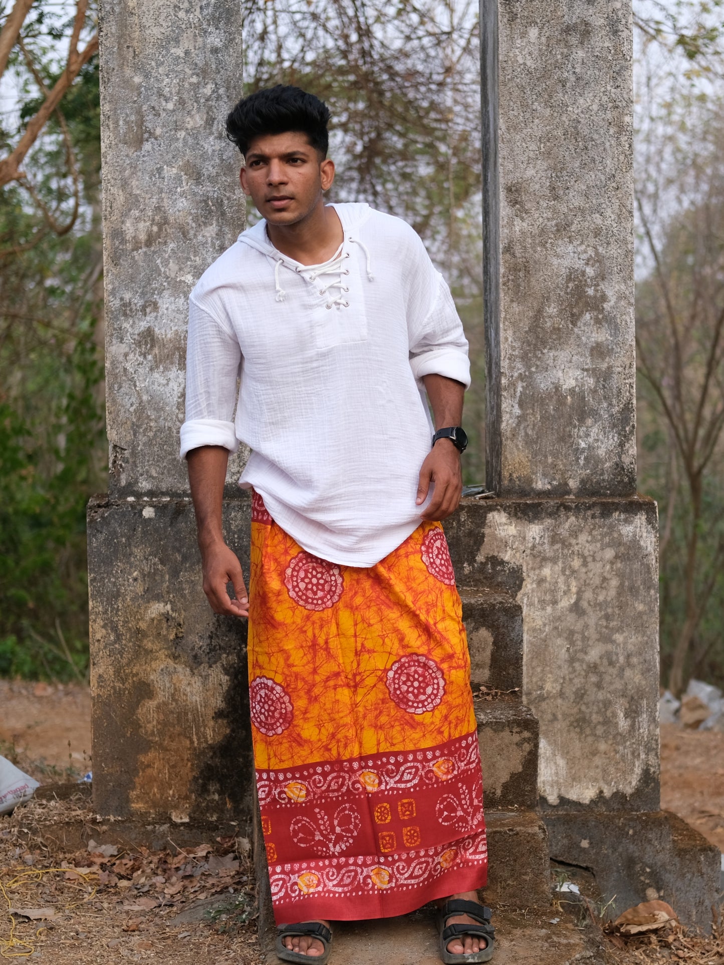 Kolkata Printed Lungi Orange Patterns