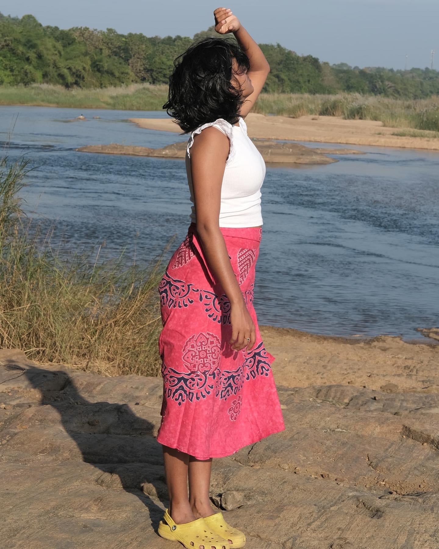 Batik Hand Printed Wrap-Around Mini Skirts (Bright Pink)