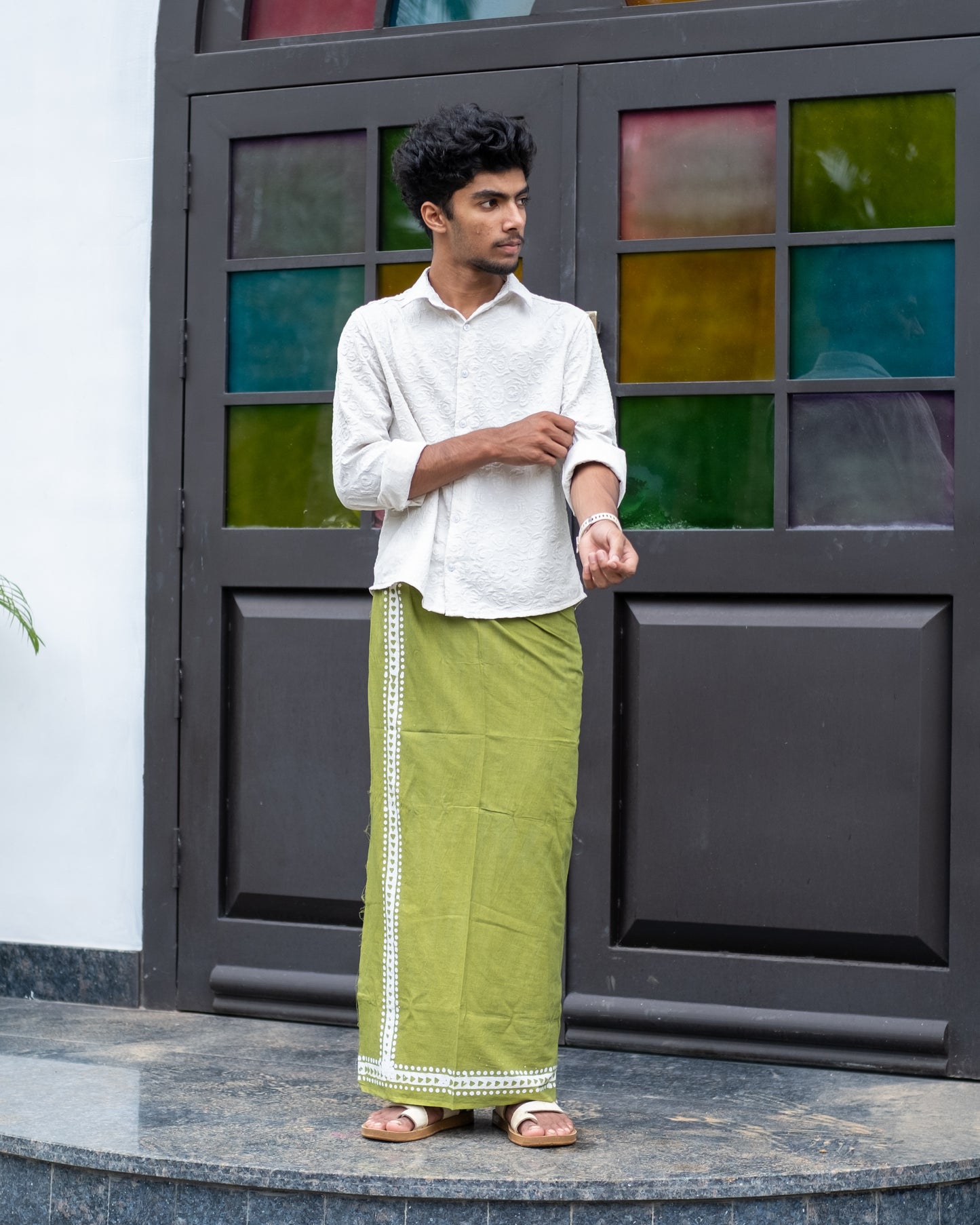 Batik Hand Printed Lungi Classy Border (Green)