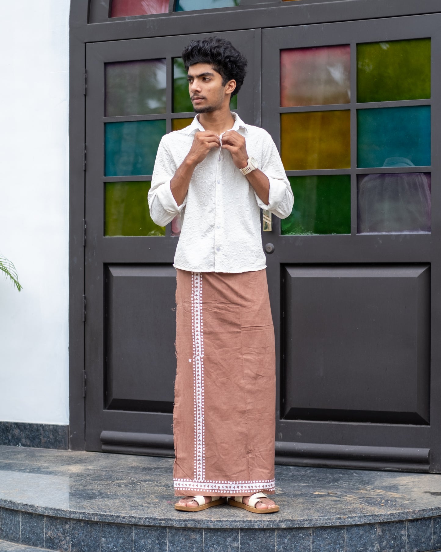 Batik Hand Printed Lungi Classy Border (Turkish Brown)