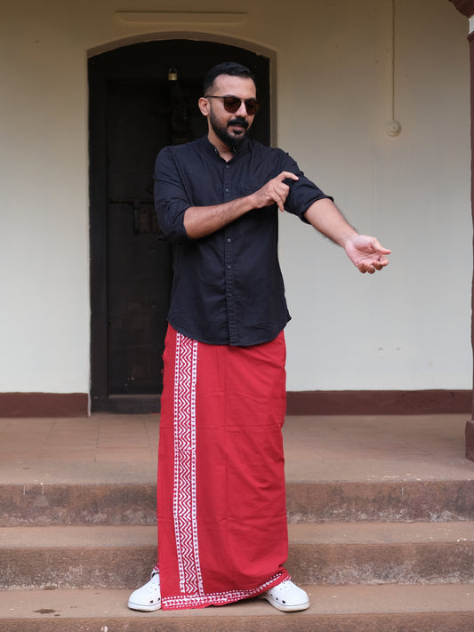 Batik Hand Printed Bombay Lungi (Red)