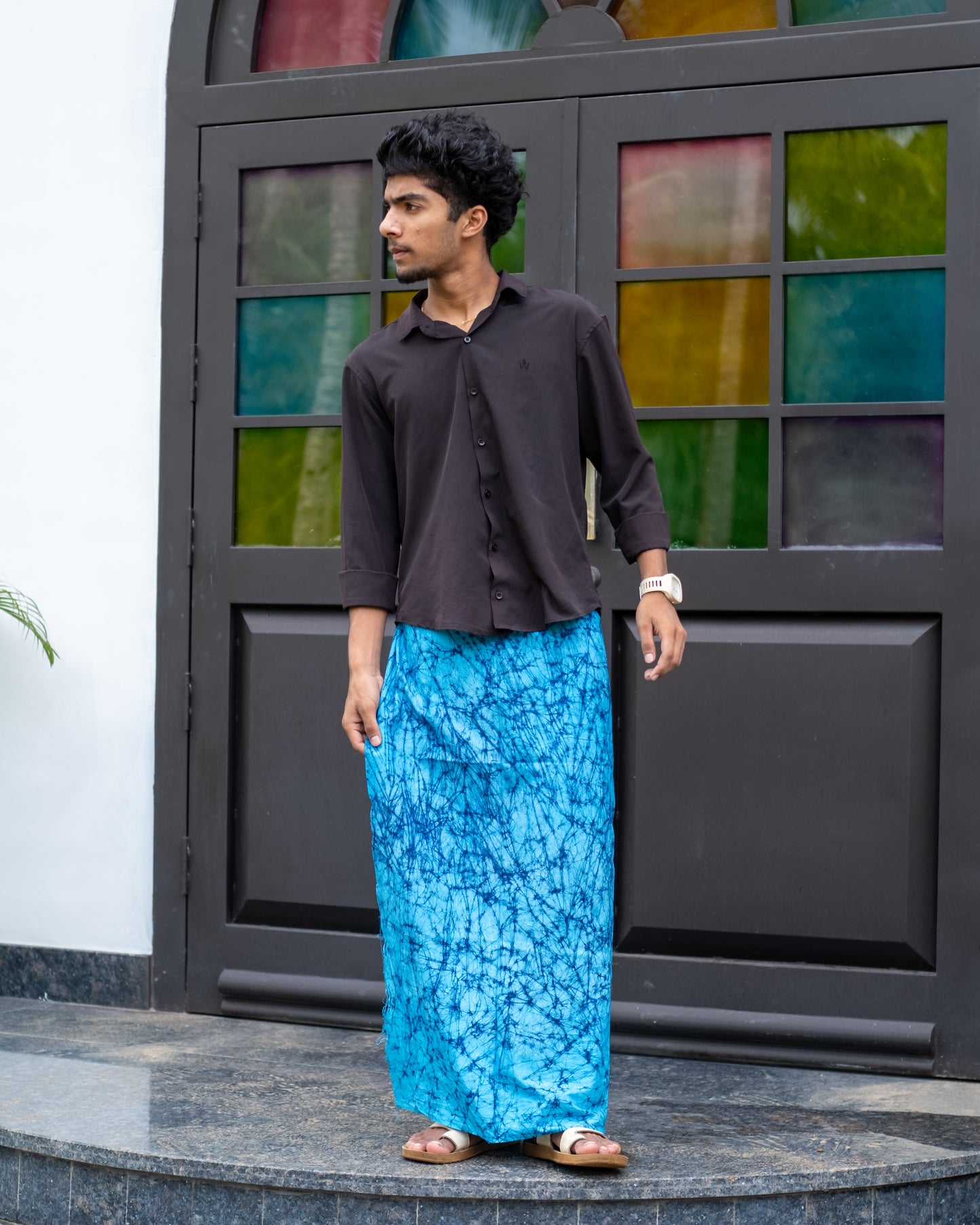 Batik Hand Printed Lungi (Cracked Blue)