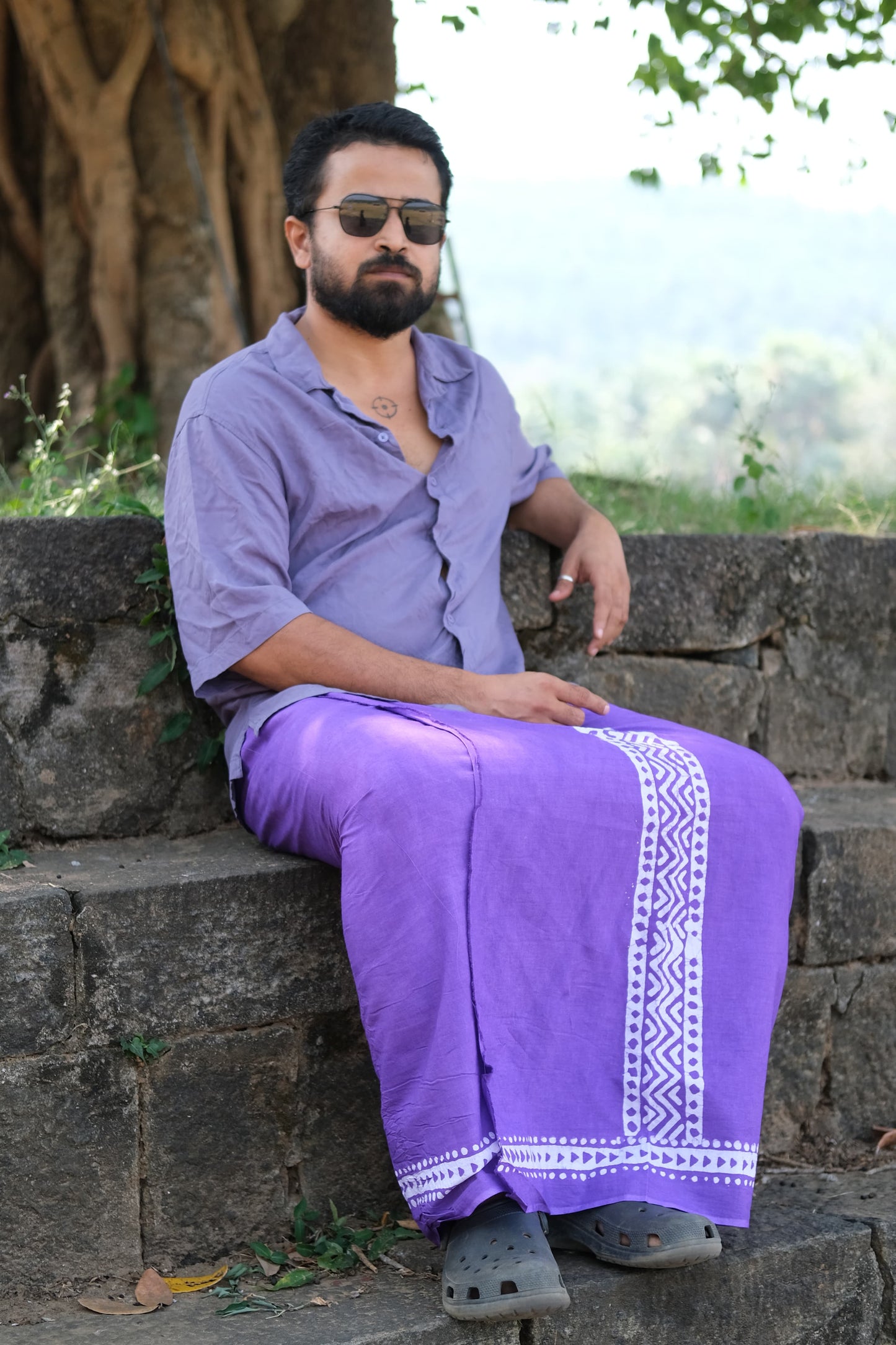 Batik Hand Printed Bombay Lungi (Violet)