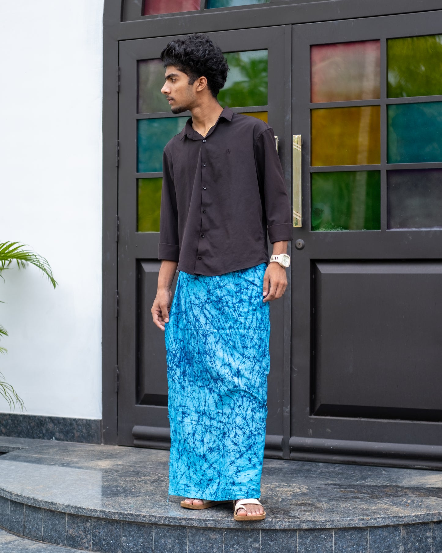 Batik Hand Printed Lungi (Cracked Blue)