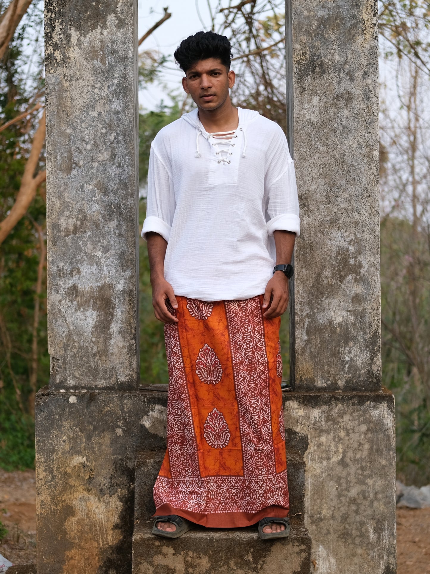 Kolkata Printed Lungi Orange Pillers