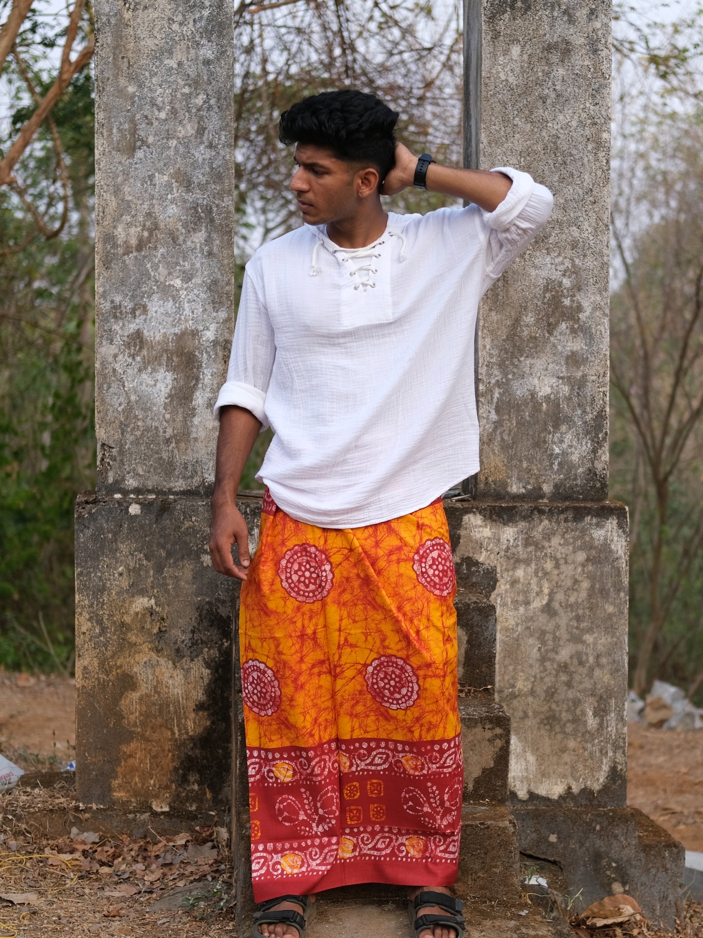 Kolkata Printed Lungi Orange Patterns