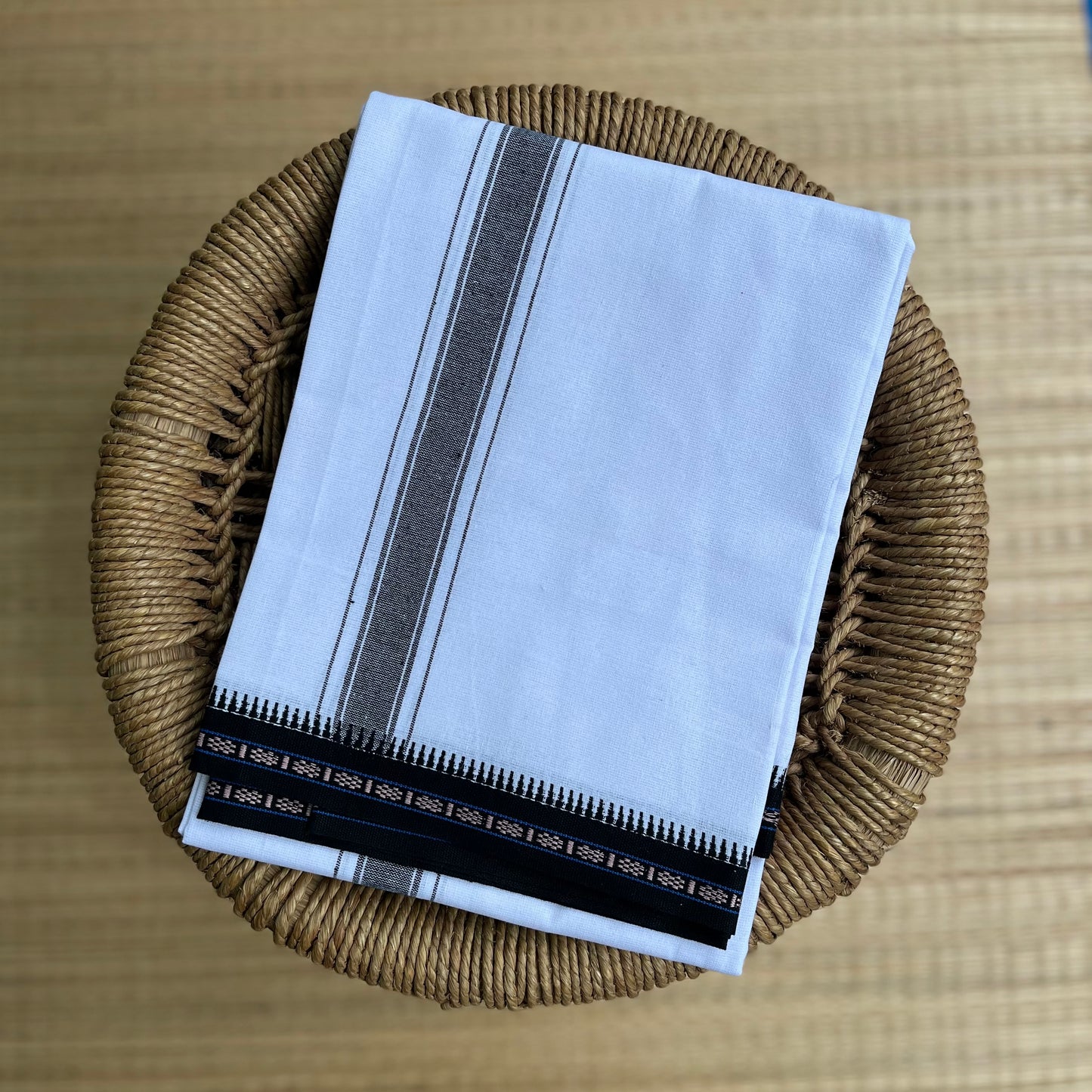 Pure White Mundu with Black Border | Veshti | Lungi | Dhothi