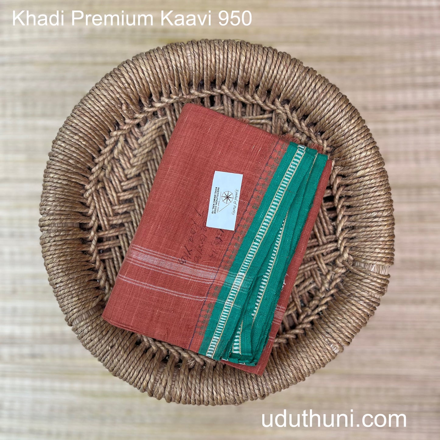 Khadi Cotton Handloom Premium Kaavi Mundu Green Border