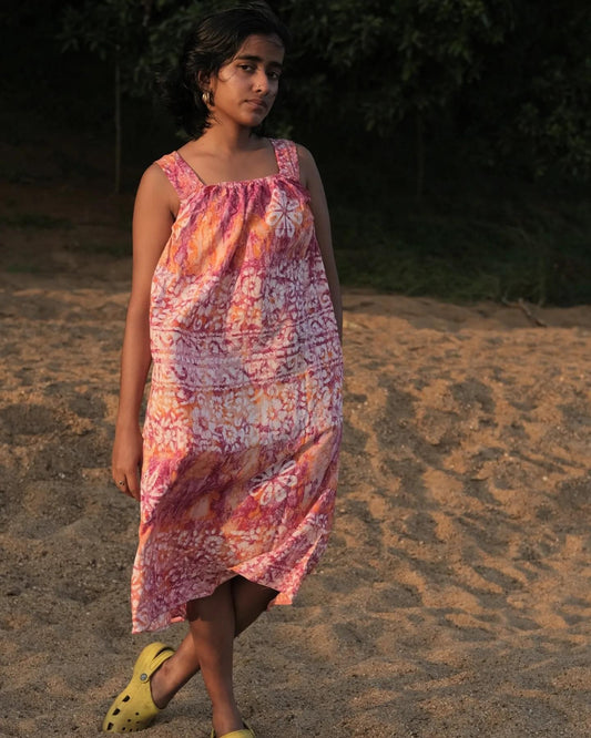 Batik Hand Printed Middy Dress (Pink)