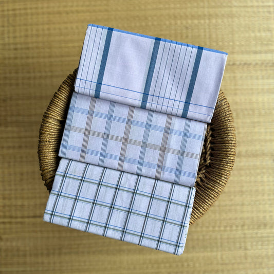 Checked Cotton Lungi White (Set of 3 Pieces)