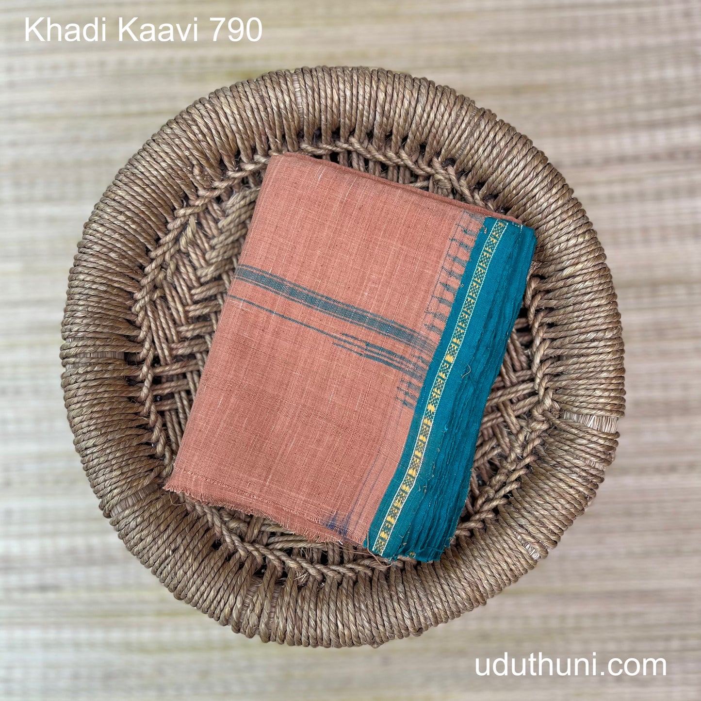 Khadi Handloom Premium Kaavi Mundu Green Border