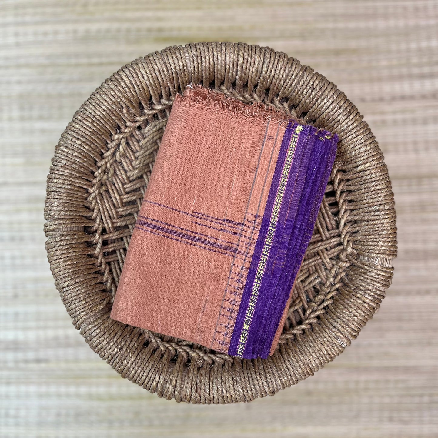 Khadi Handloom Premium Kaavi Mundu Violet Border