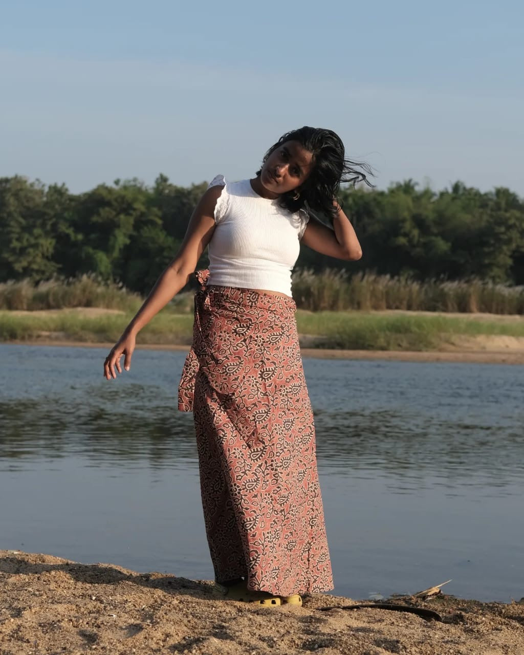 Batik Hand Crafted Cotton Wrap Around / Full Skirt (Brown & Vines)