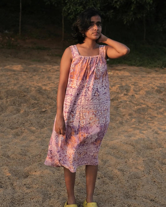 Batik Hand Printed Middy Dress (Pale Pink)