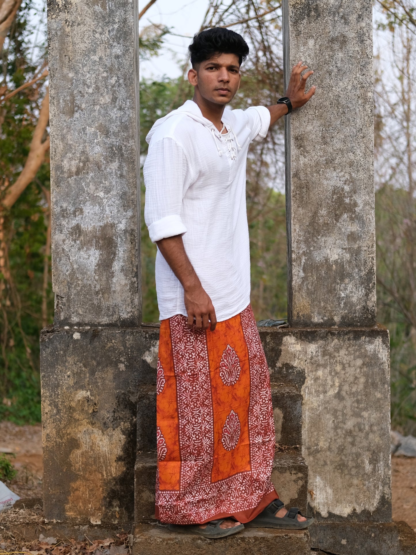 Kolkata Printed Lungi Orange Pillers