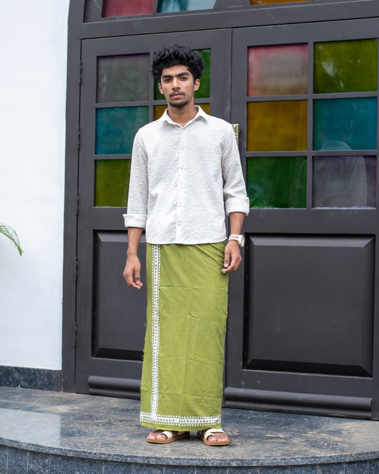 Batik Hand Printed Lungi Classy Border (Green)