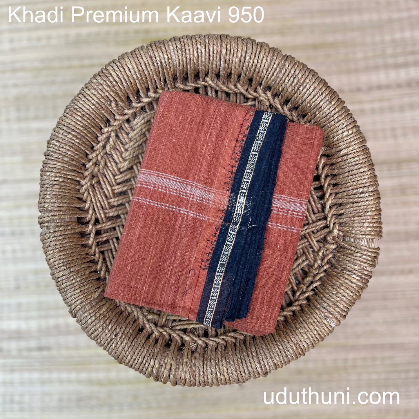 Khadi Cotton Handloom Premium Kaavi Mundu Black Border