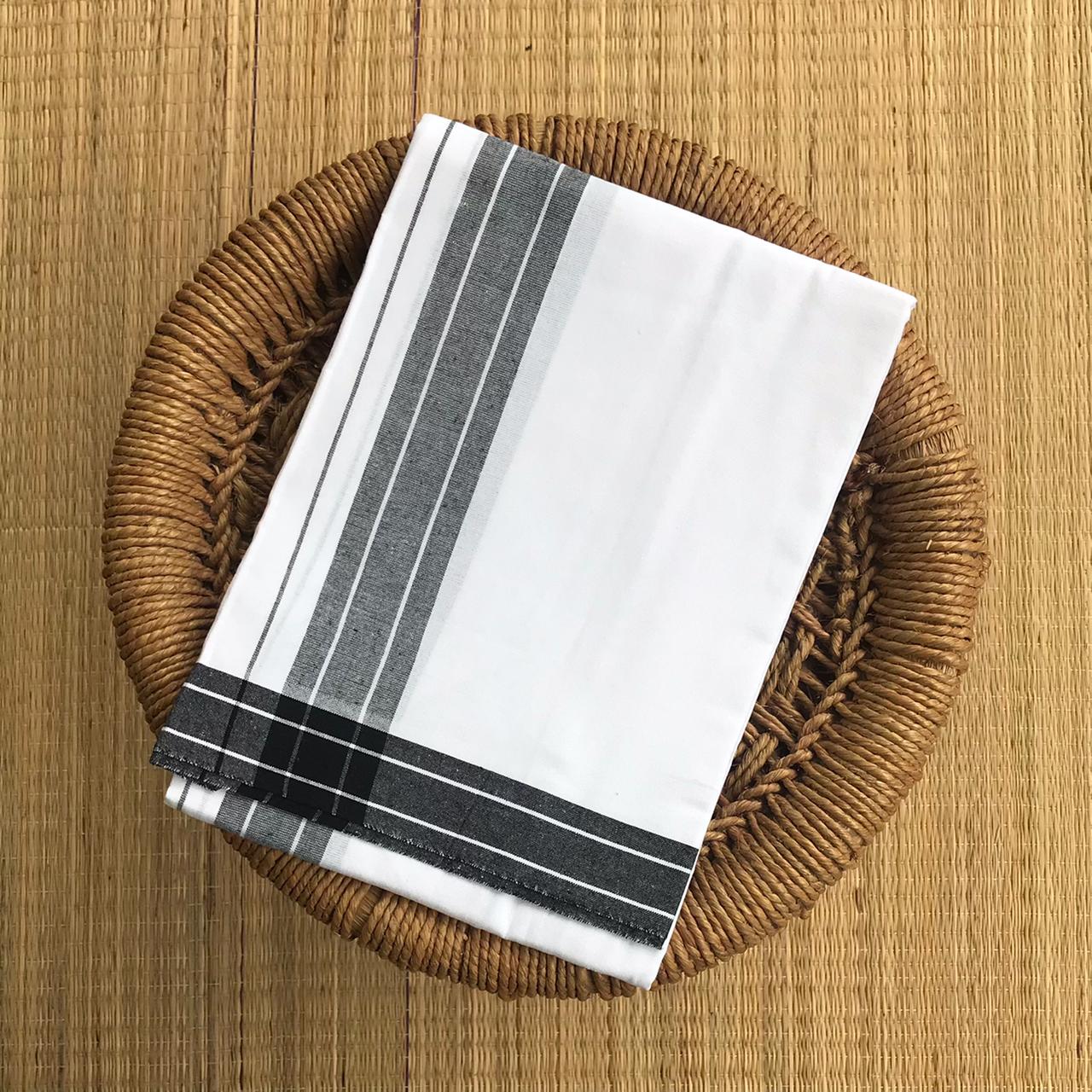 Strip Border White Single Mundu