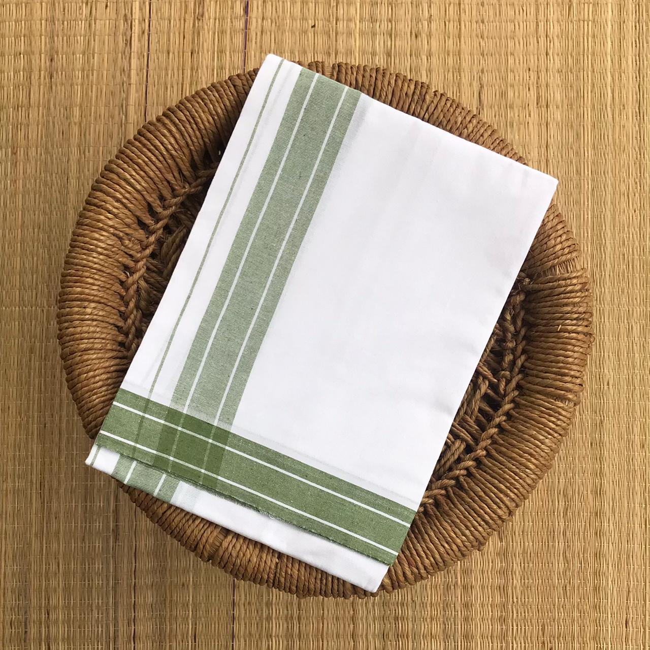 Strip Border White Single Mundu