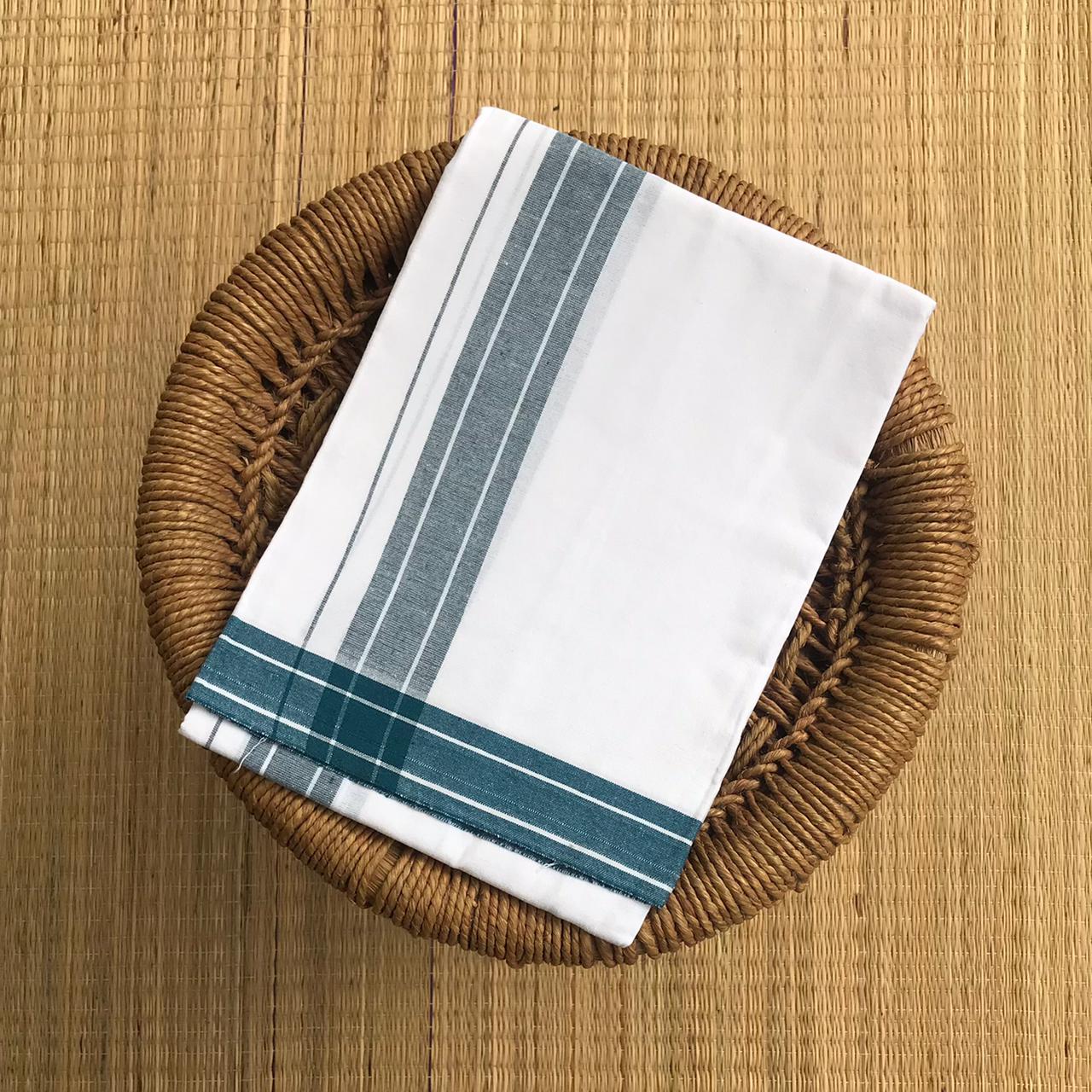 Strip Border White Single Mundu