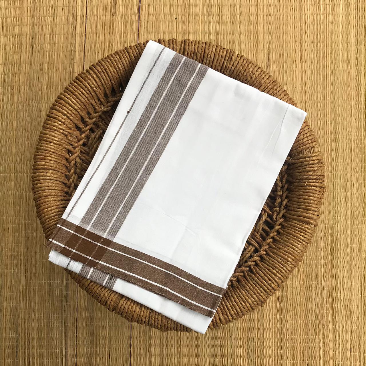 Strip Border White Single Mundu