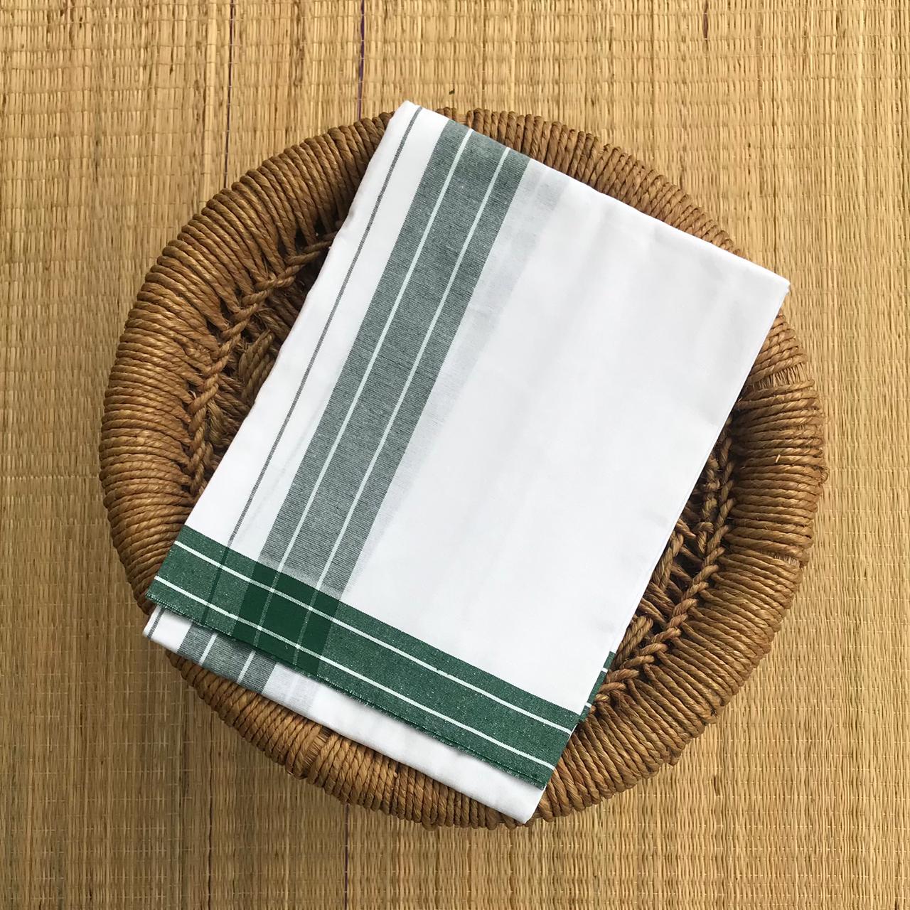 Strip Border White Single Mundu