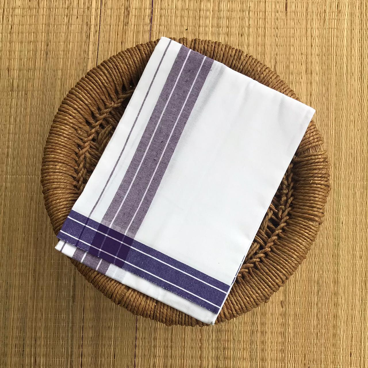 Strip Border White Single Mundu