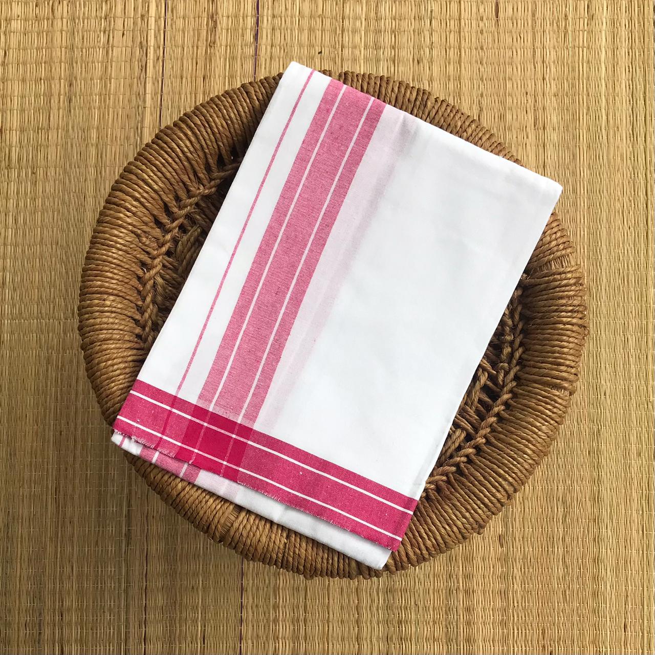 Strip Border White Single Mundu