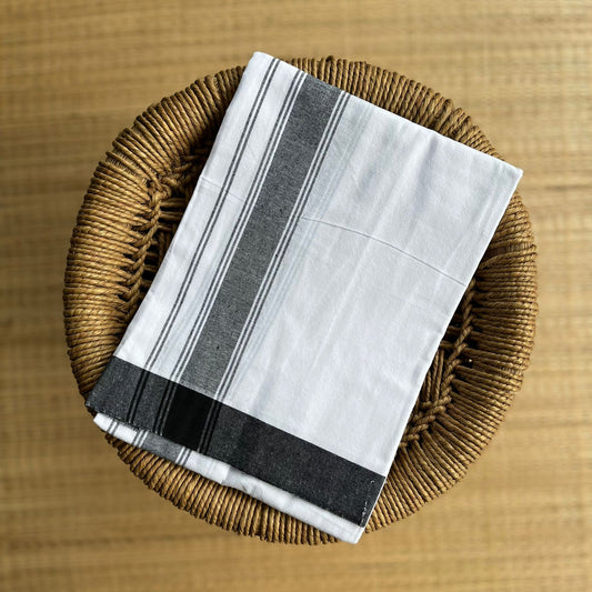 Black Flat Border White Single Mundu