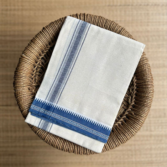 Colour Mundu வண்ண வேஷ்டி Off-white Mundu blue border