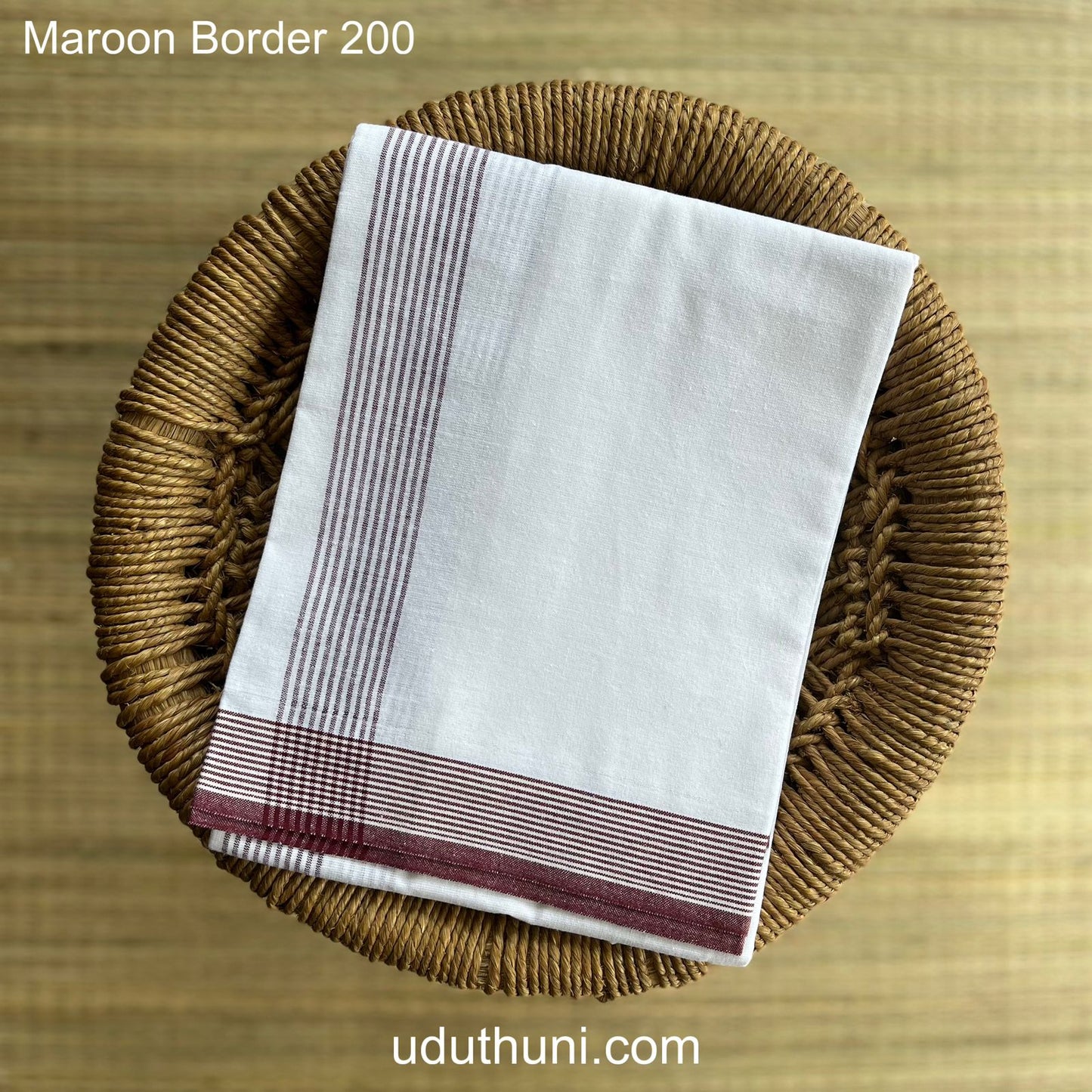 Single White Mundu Maroon border வேஷ்டி