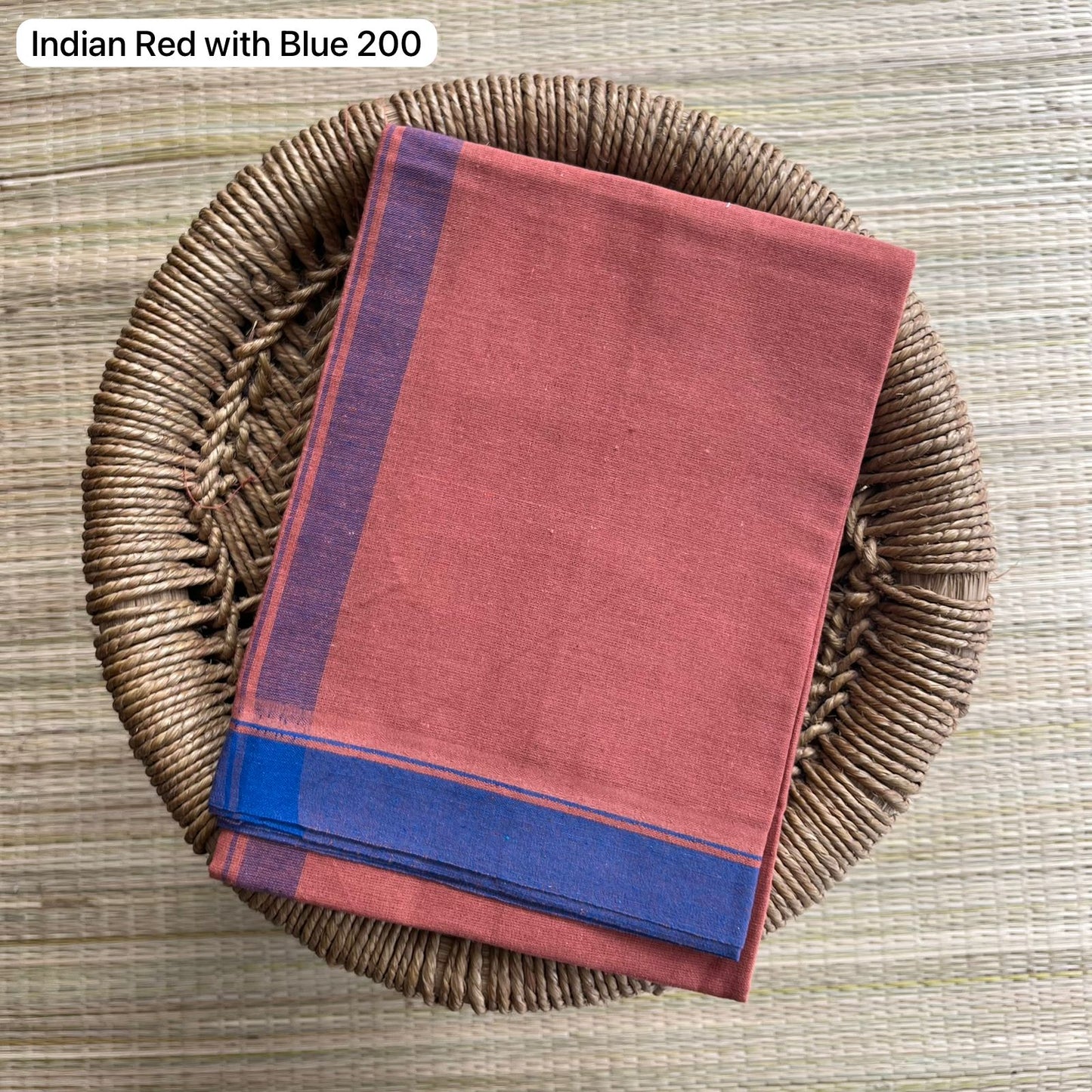 Colour Mundu வண்ண வேஷ்டி Indian Red with Blue Zoo 200