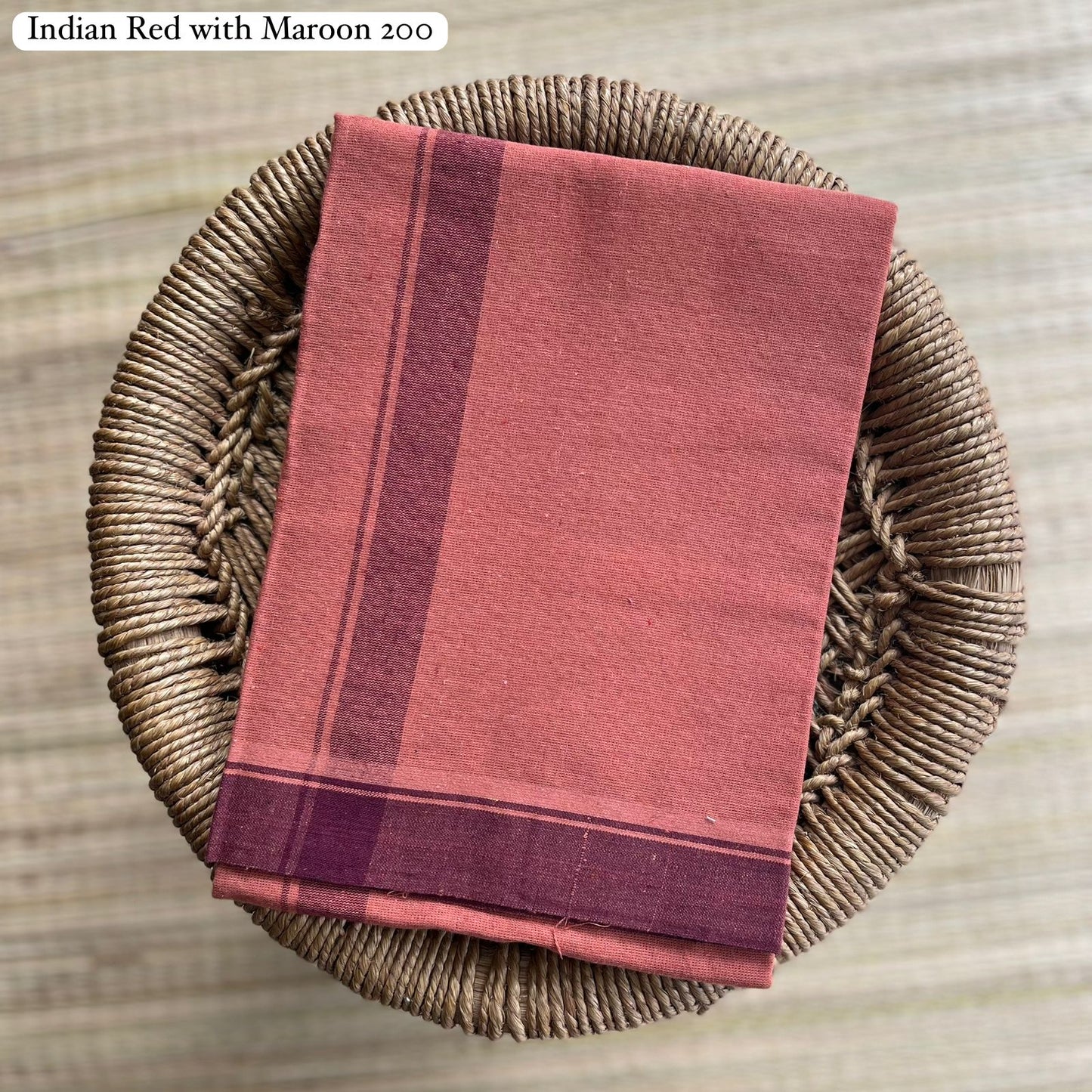 Colour Mundu வண்ண வேஷ்டி Indian Red with Maroon Zoo 200