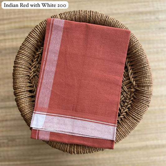 Colour Mundu வண்ண வேஷ்டி Indian Red with White Zoo 200