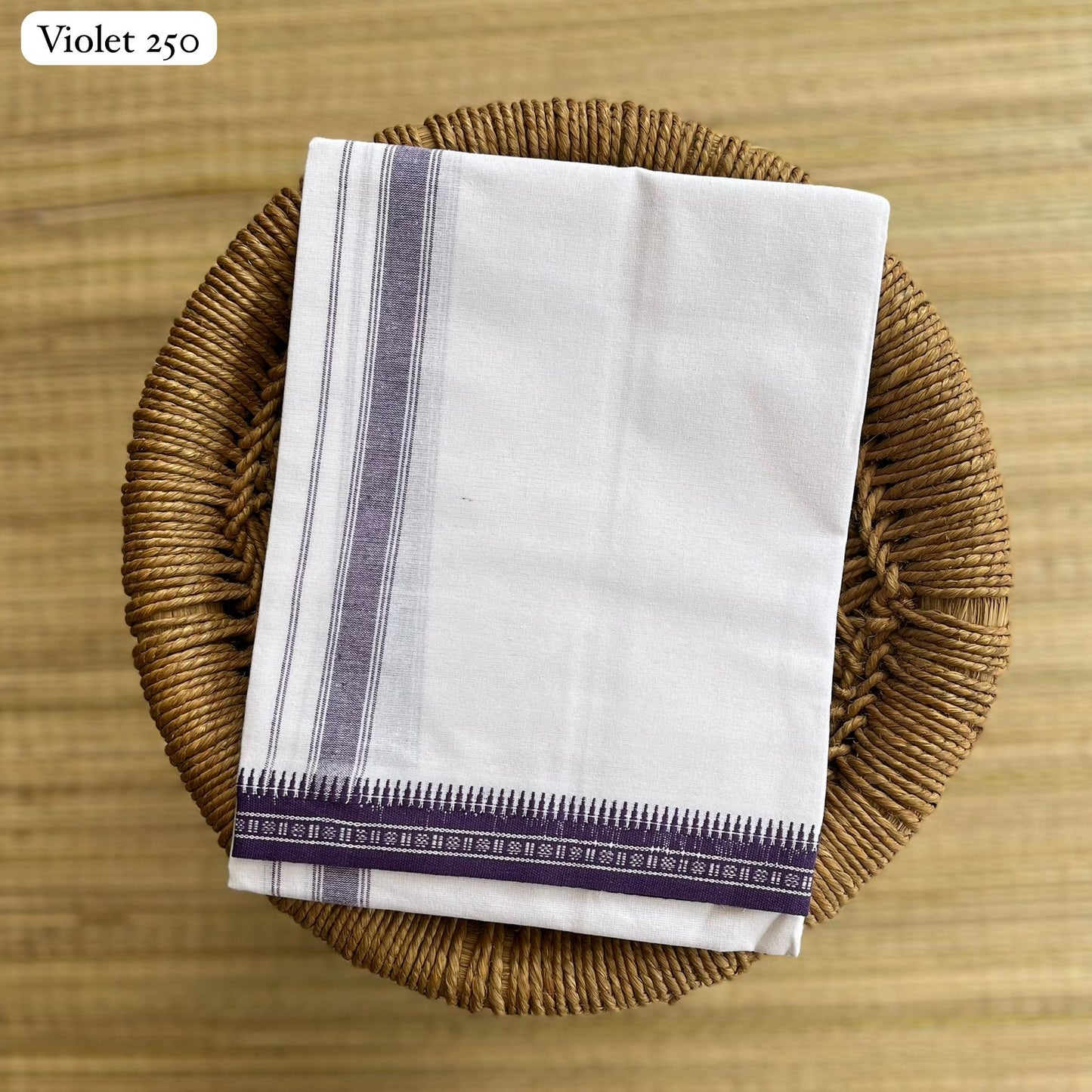 White Single Colour Mundu Violet வண்ண வேஷ்டி