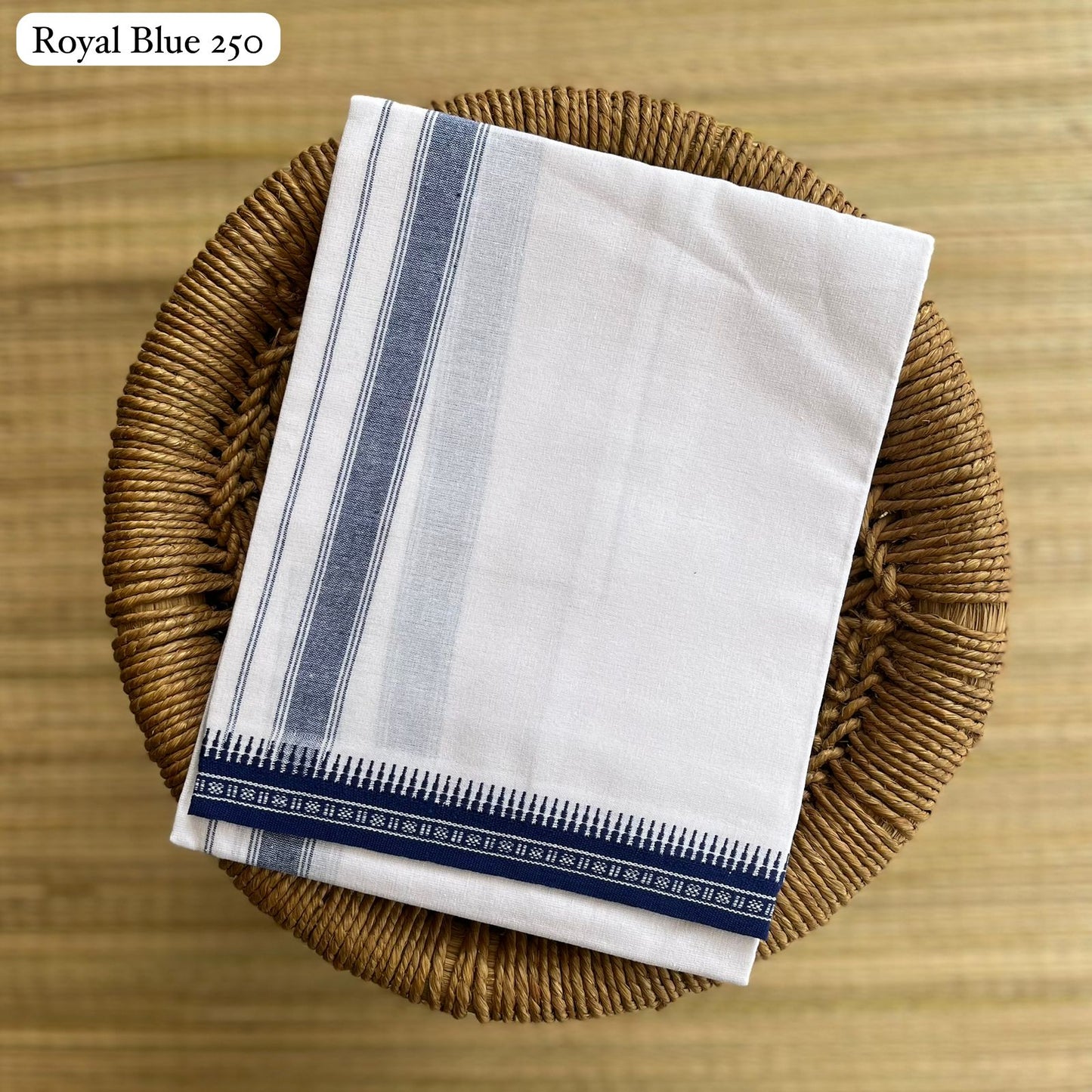 White Single Colour Mundu Royal Blue வண்ண வேஷ்டி